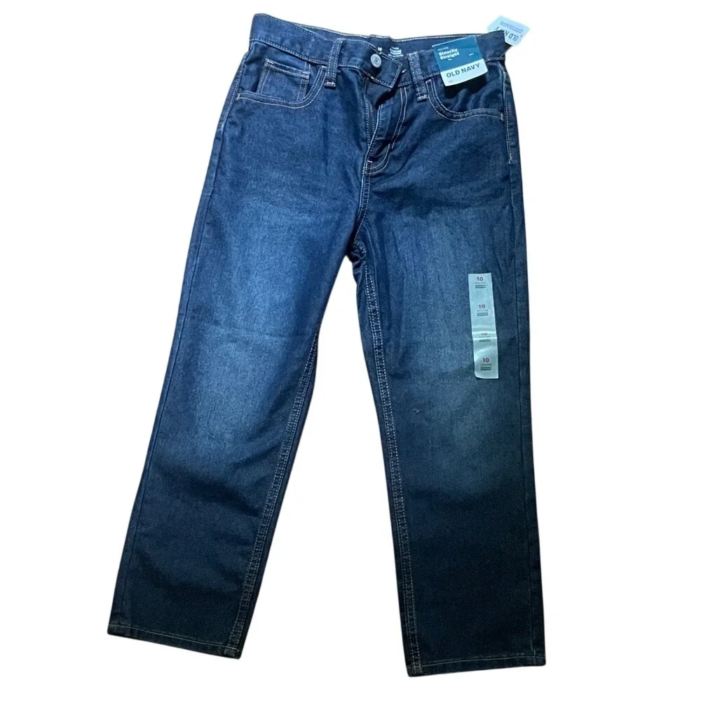 Old Navy Slouchy Straight Jeans Boys 10 Dark Wash NEW High Rise Built-In‎ Tough